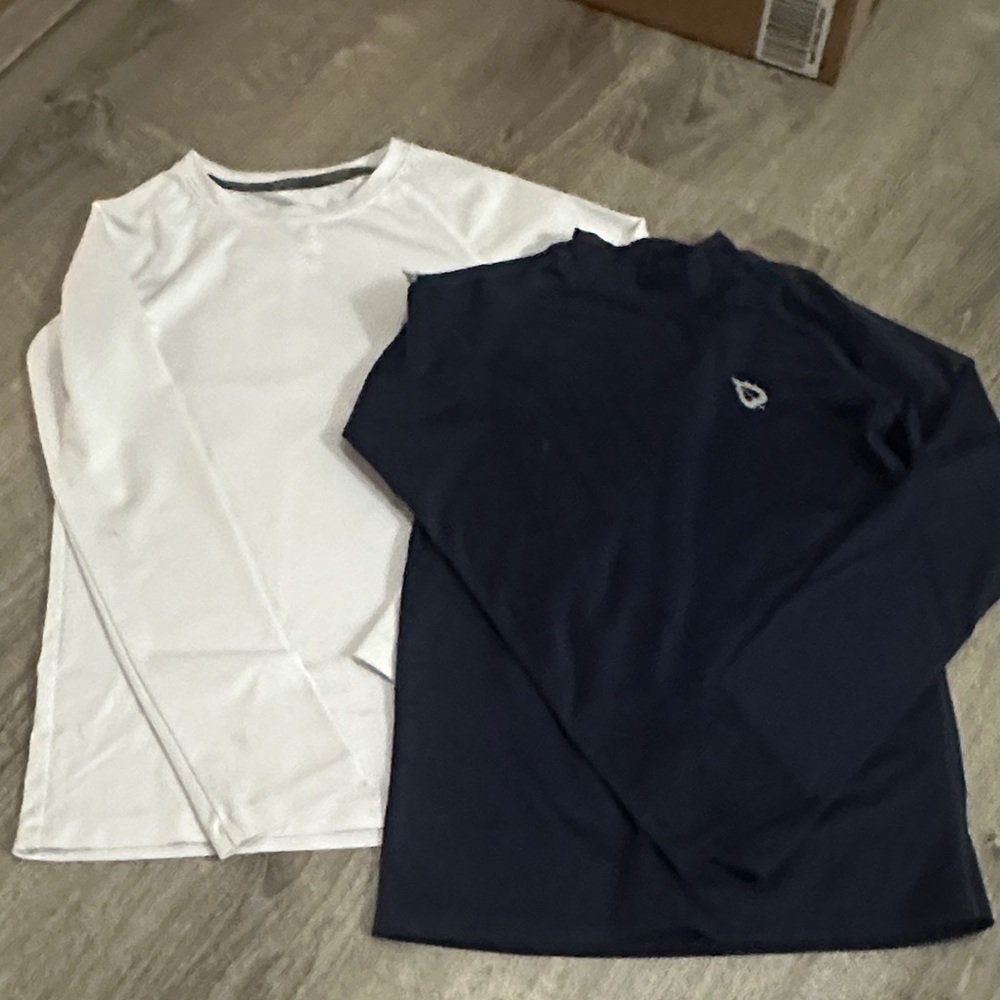 Youth White and Navy Long Sleeve Compression Shirts